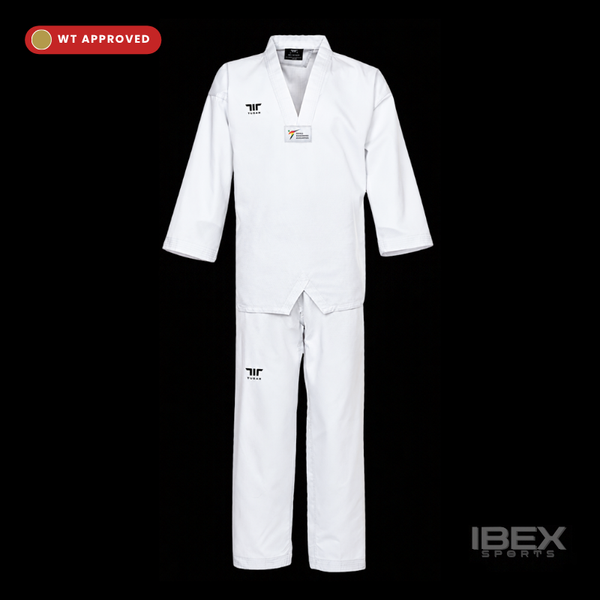 Tusah Classic Taekwondo White V Neck Geup Uniform - WT Approved