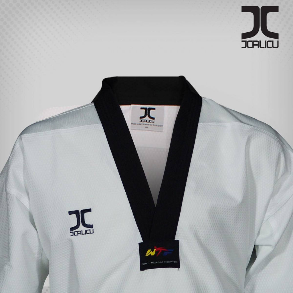 JC Vortex Fighter Black V Neck Taekwondo Dan Uniform - WTF/WT Approved