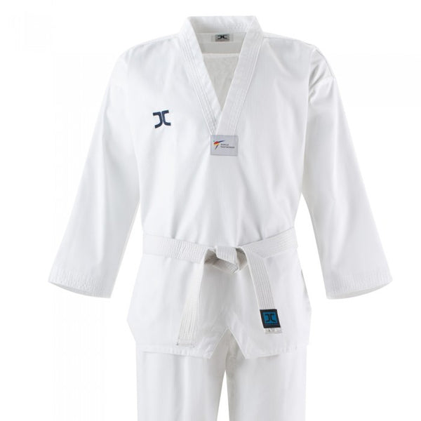 JCalicu Club White V-Neck Uniform - World Taekwondo Approved